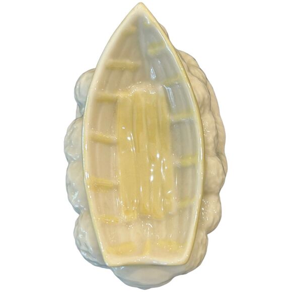 Vintage Belleek Porcelain Cream/Yellow Boat Salt Trinket Dish~7th Brown Mark - Picture 7 of 8
